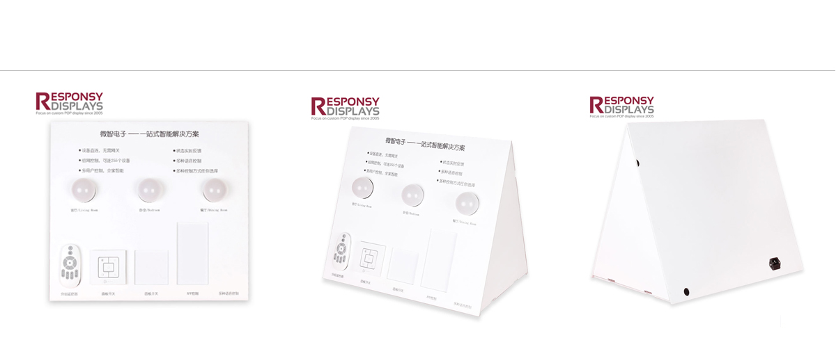 高質(zhì)量經(jīng)濟型臺面白色PVC三角形展示架，用于智能開關(guān)