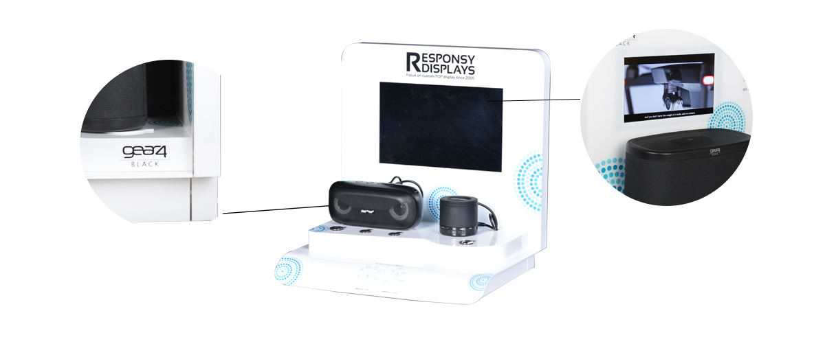 定制亞克力多功能音箱展示架，帶液晶顯示屏